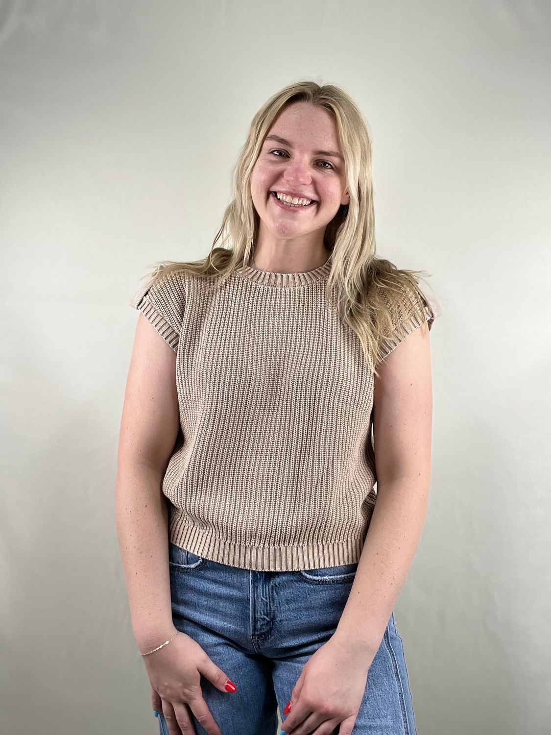 Khaki Sweater Top with Button Detail