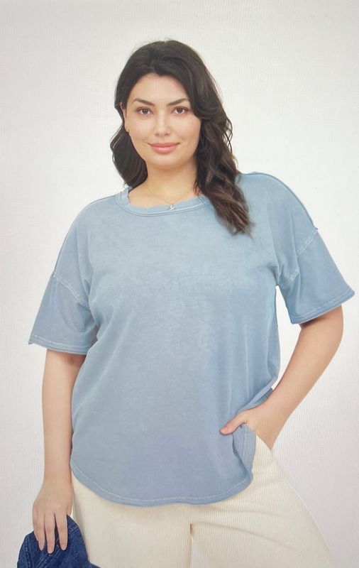 Denim Blue Exposed Seam Tee
