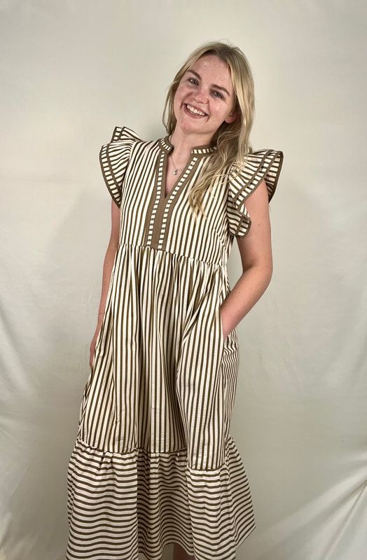 Mocha Striped Maxi Dress