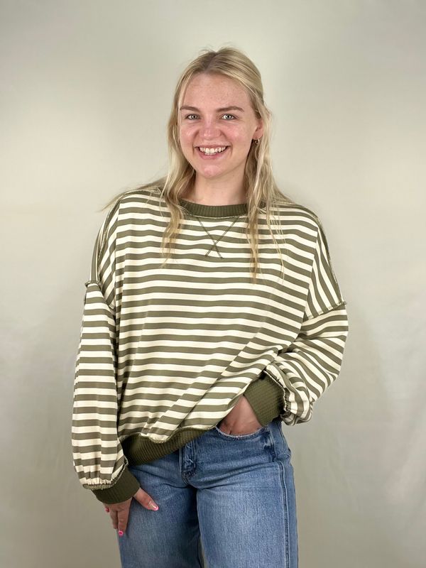 Cream/Olive Striped Long Sleeve Top