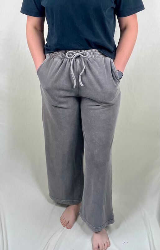 Washed Wide Leg Lounge Pant in Charcoal