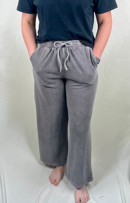 Washed Wide Leg Lounge Pant in Charcoal