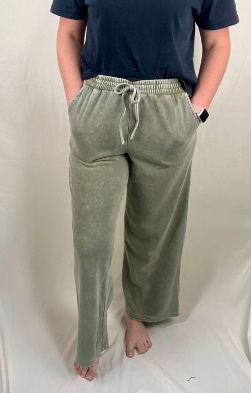 Washed Wide Leg Lounge Pant in Olive