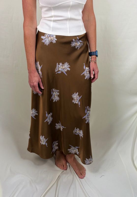 Fall Date Night Satin Floral Skirt