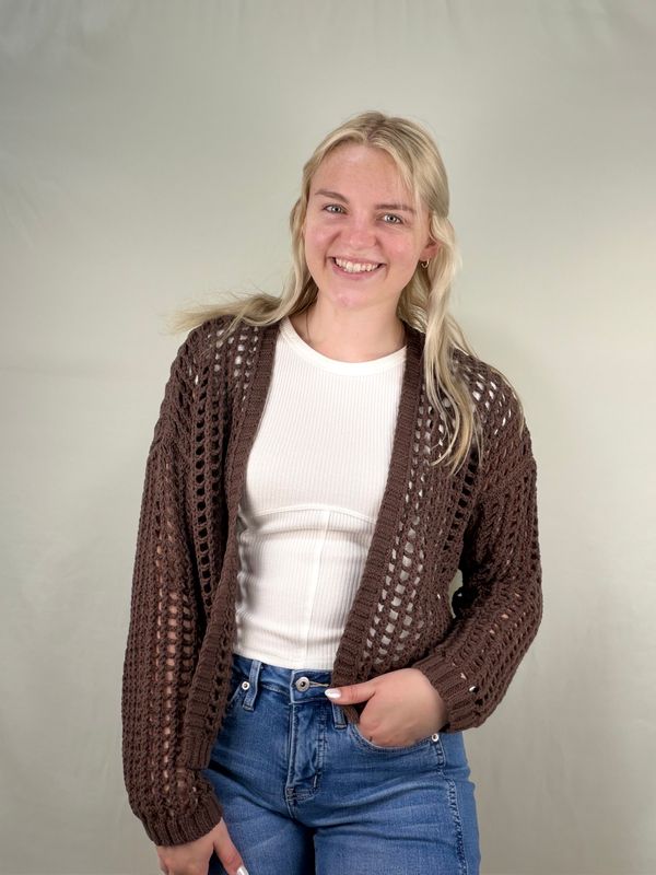 Espresso Crochet Cropped Cardigan