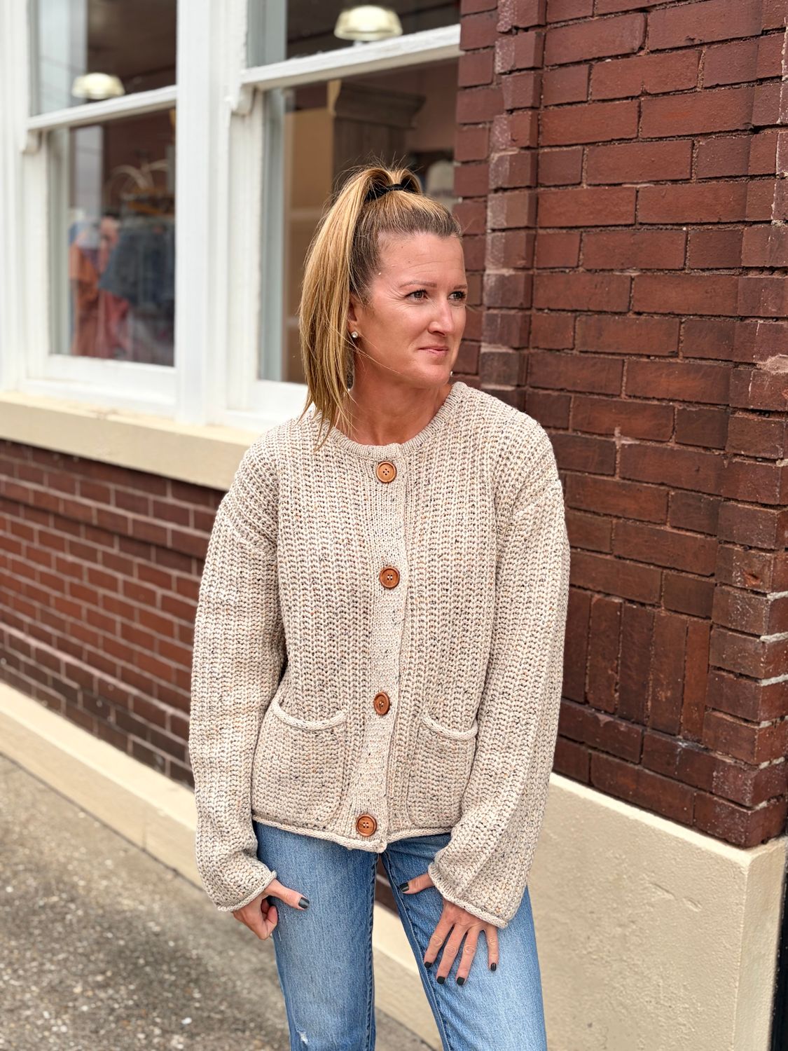 Khaki Marbled Chunky Cardigan