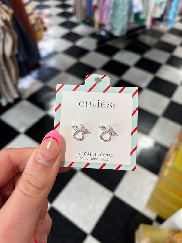 Silver Angel Stud Earrings