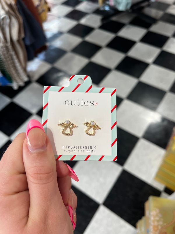 Gold Angel Stud Earrings