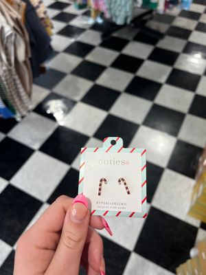 Sparkly Candy Cane Stud Earrings