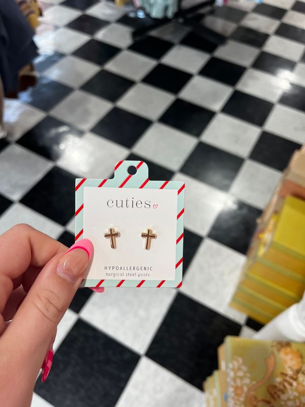 Gold Cross Stud Earrings