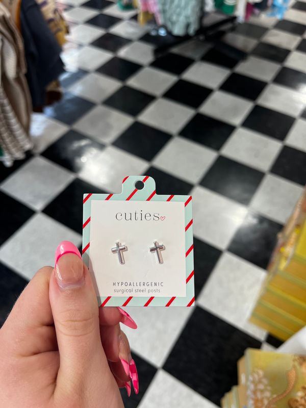 Silver Cross Stud Earrings