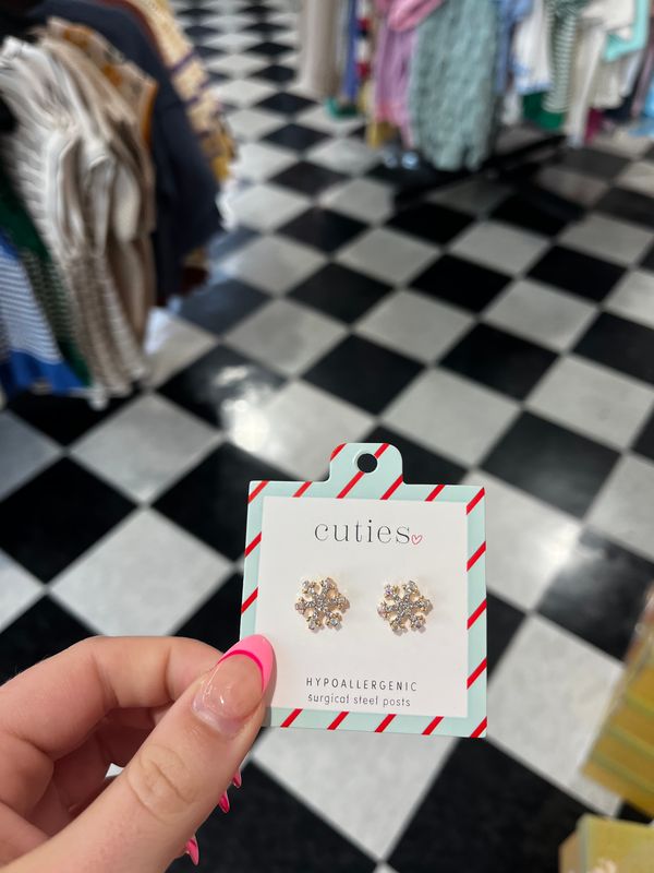 Gold Sparkly Snowflake Stud Earrings