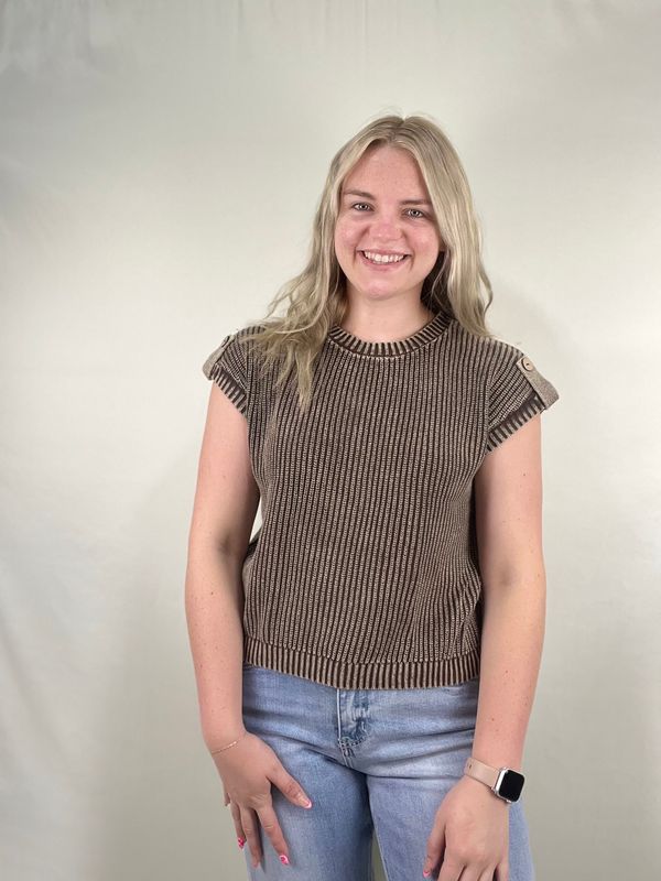 Brown Sweater Top with Button Detail