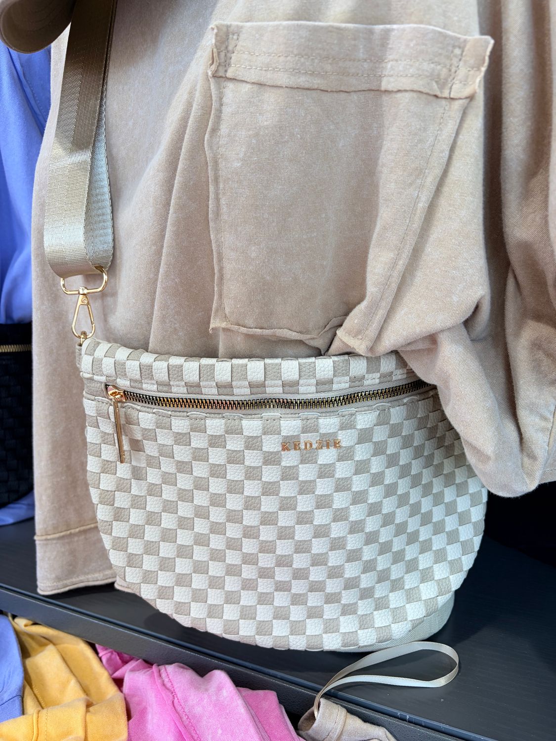 The Terrace Woven Crossbody in Beige/Cream