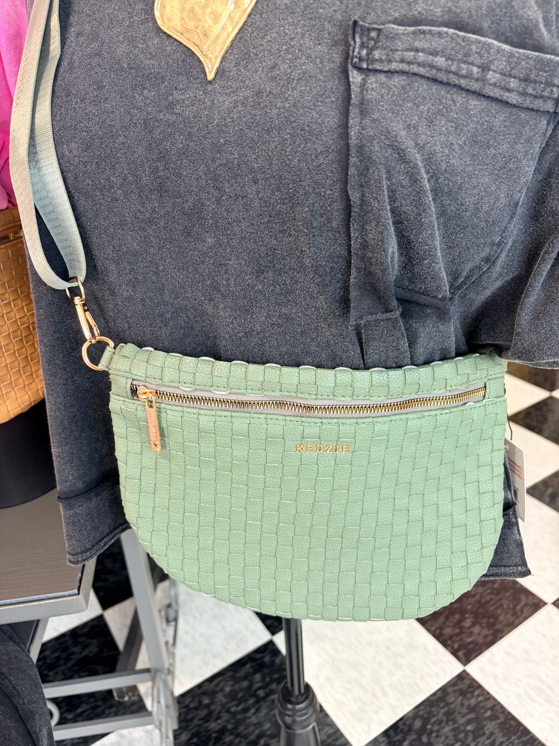 The Terrace Woven Crossbody in Olive Green