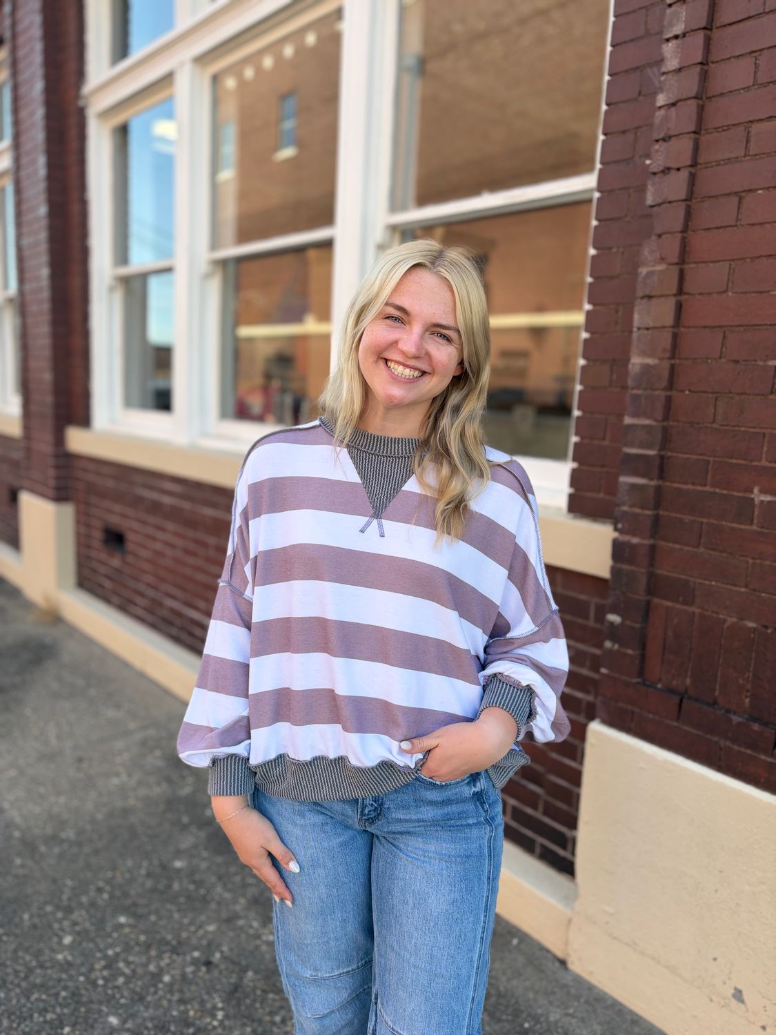Mocha Striped/Ribbed Top