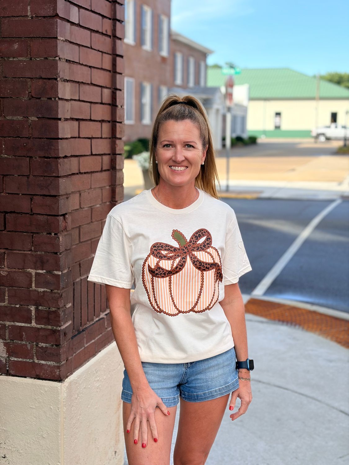 Leopard Bow Pumpkin Tee