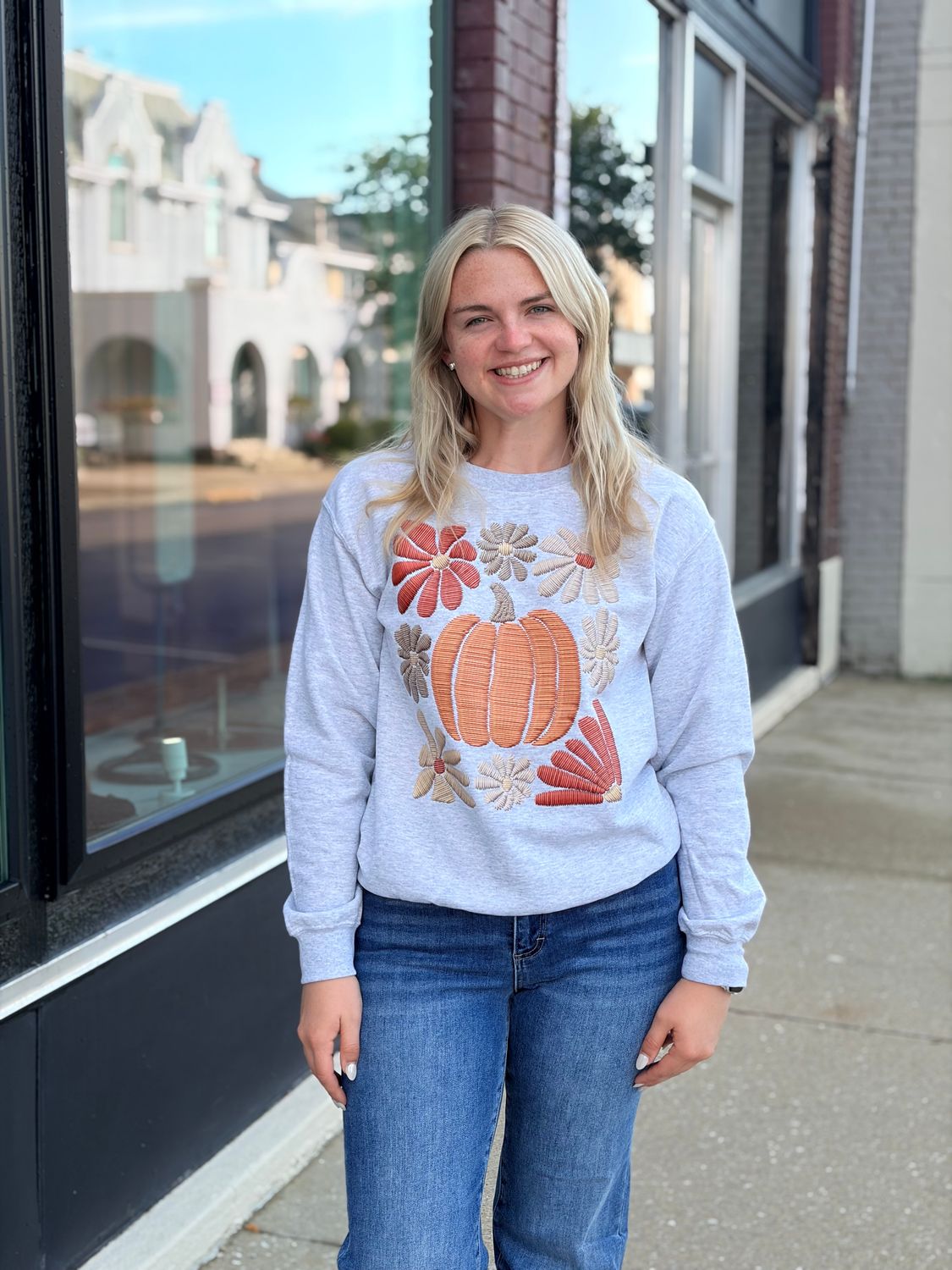 Embroidery Inspired Pumpkin/Floral Pullover