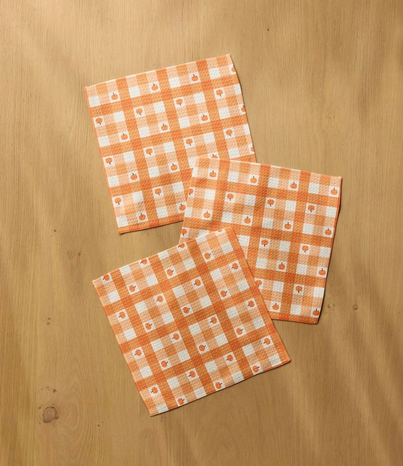 Pumpkin Check Dishcloth 3 Pack Set