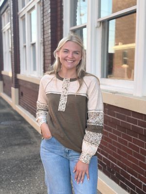 Olive Raglan Patch Sleeve Top