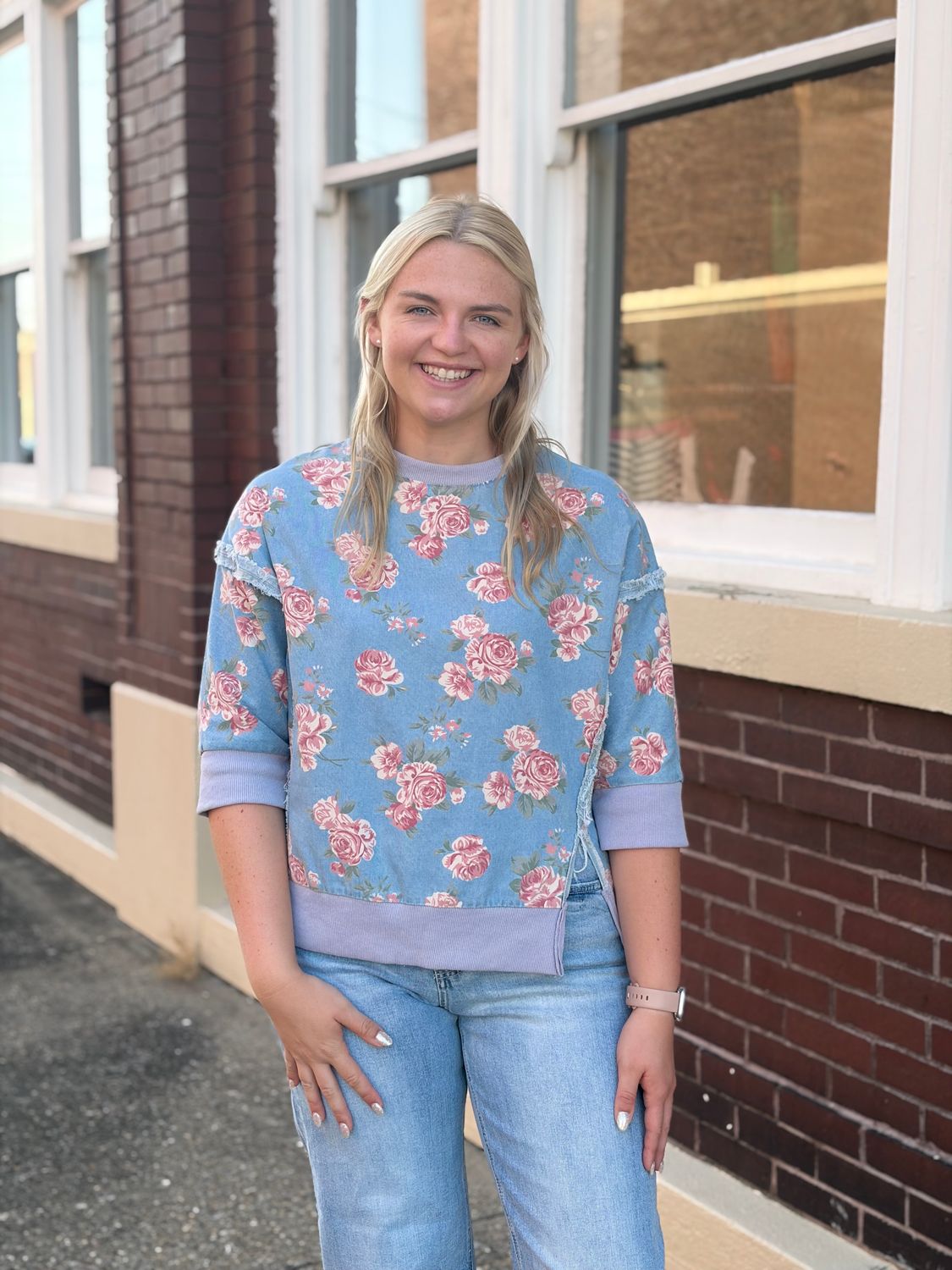 Floral Print Denim Top