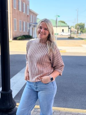 Ribbed Blush Mock Neck Sweater