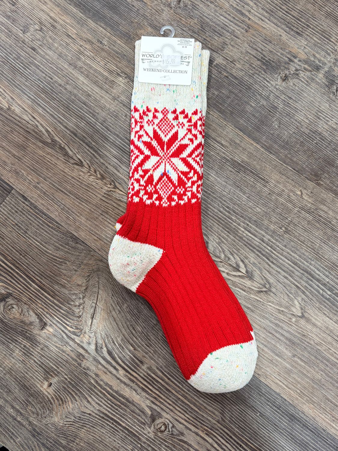 Red Confetti Snowflake Socks
