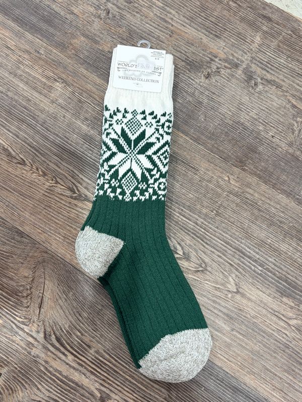 Green/Ivory Snowflake Socks