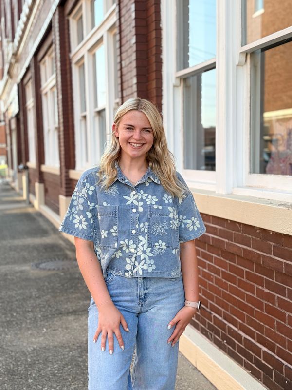 Floral Denim Button Up Top