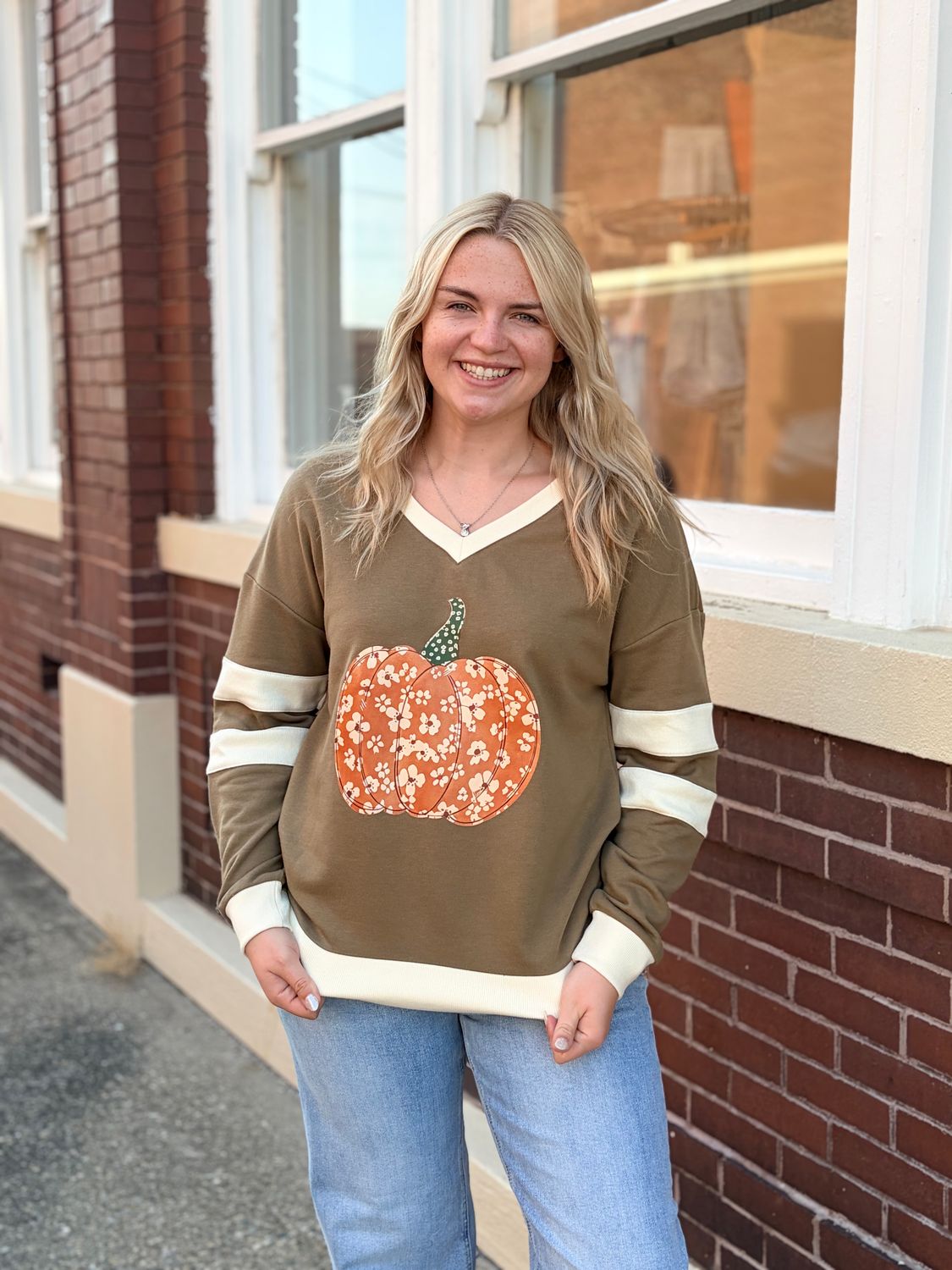 Floral Pumpkin V-Neck Top