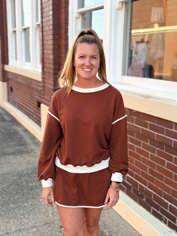 Mocha Contrast Trim Skort