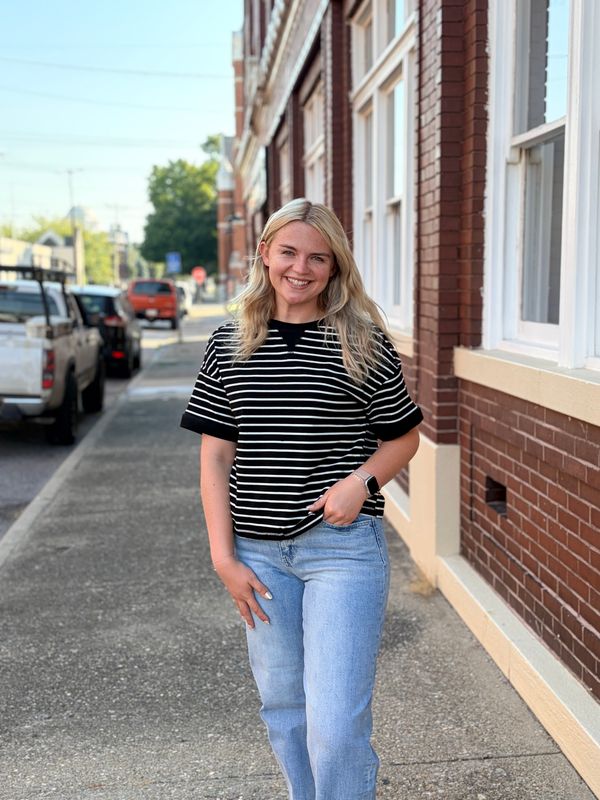 Black Stripe Exposed Seam Top