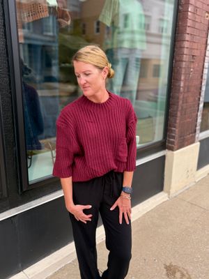 Maroon Ribbed Mock Neck Sweater