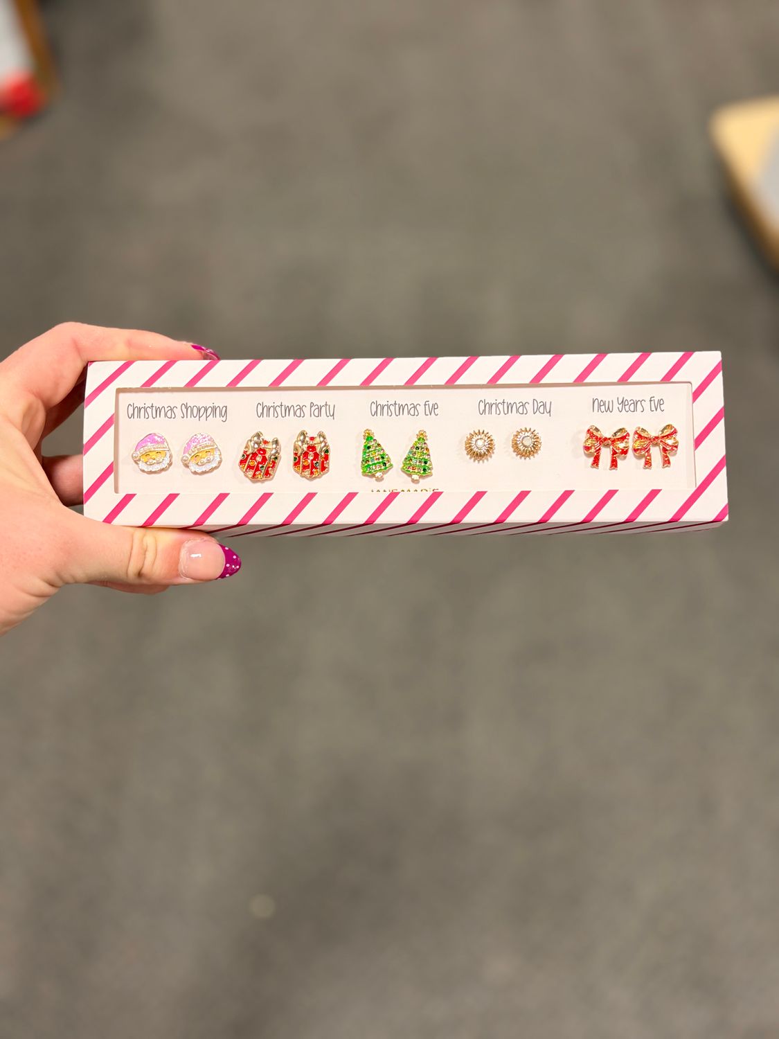 Pink Pearl Santa/Present Earring Set