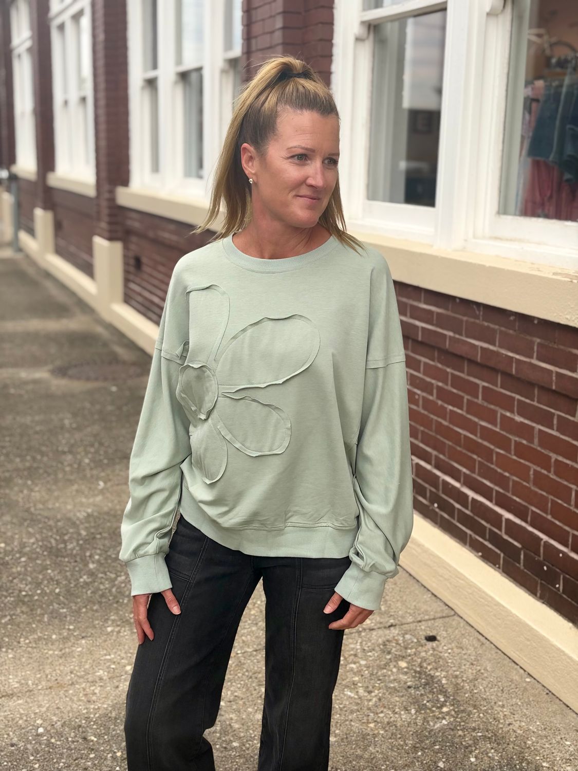 Sage Flower Patch Loose Fit Top