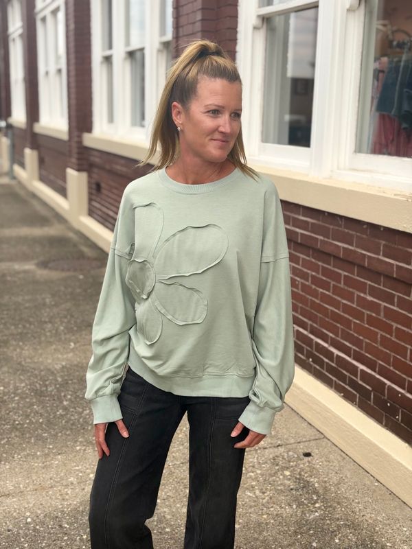 Sage Flower Patch Loose Fit Top