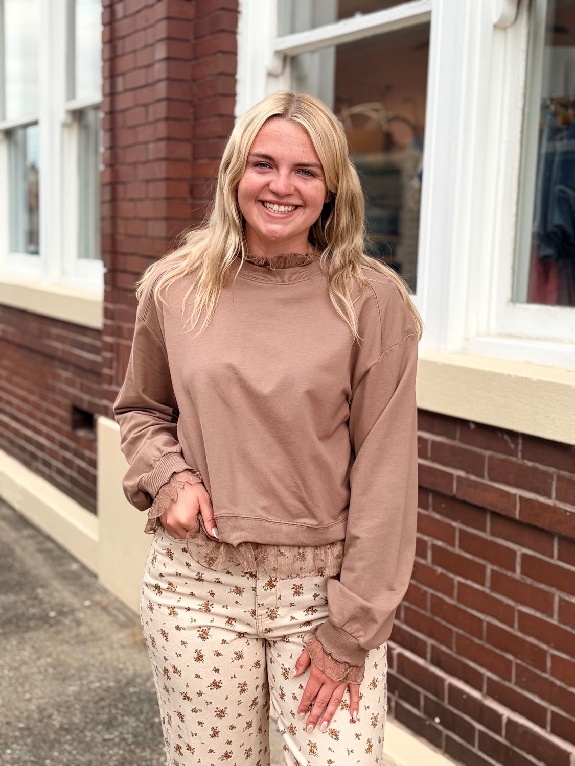 Mocha Lace Layered Sweatshirt
