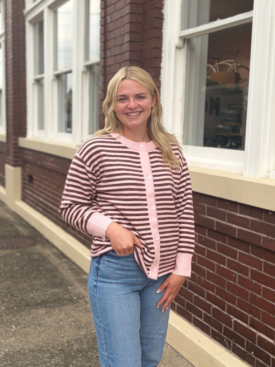 Pink Striped Button Up Cardigan