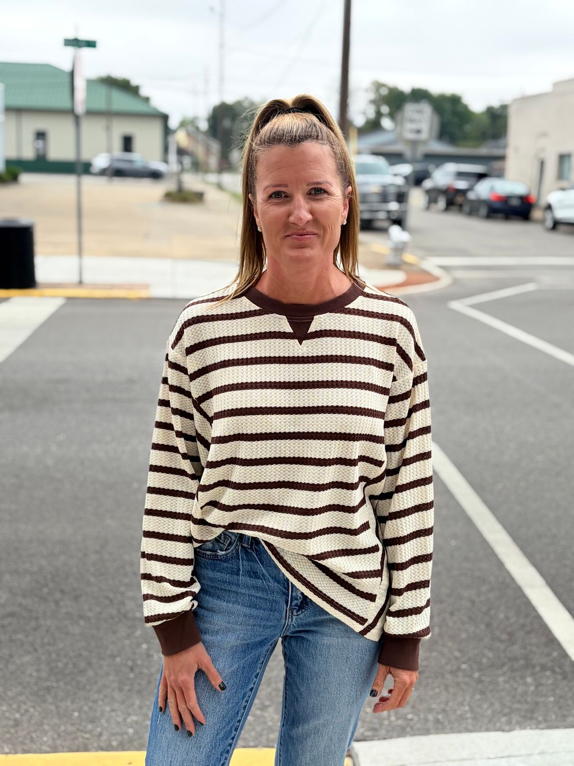 Brown Striped Casual Top