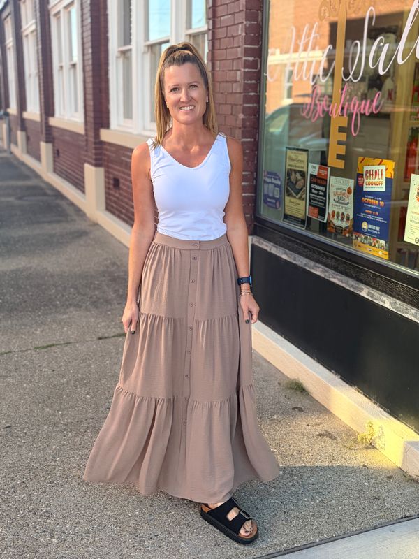 Cocoa Button Front Maxi Skirt