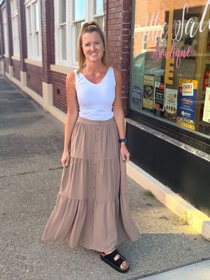 Cocoa Button Front Maxi Skirt