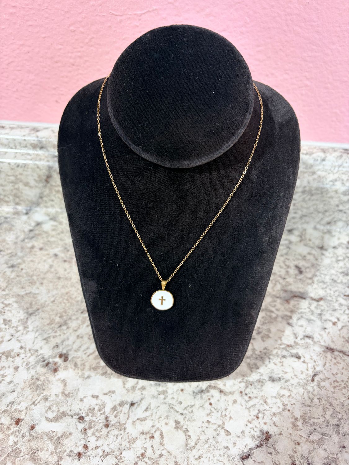 White Cross Mini Pendant Necklace