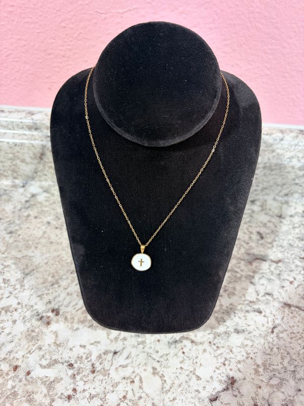 White Cross Mini Pendant Necklace