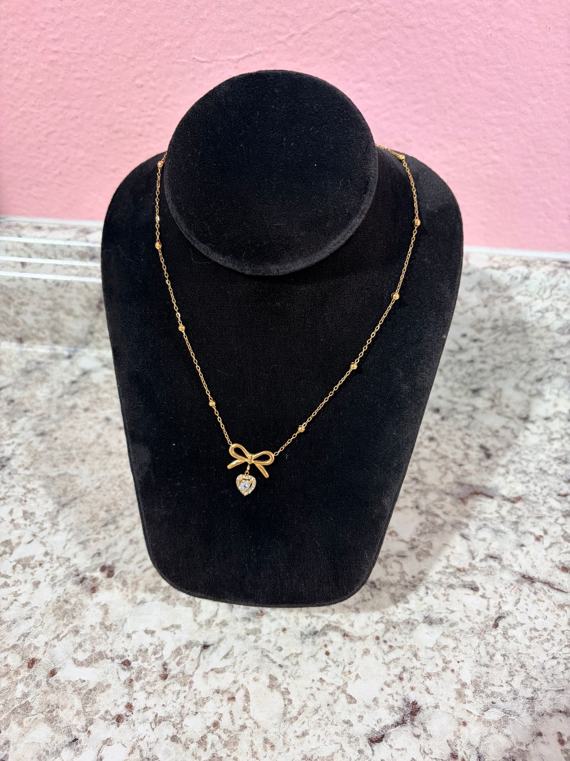 Dangle Sparkle Bow Necklace