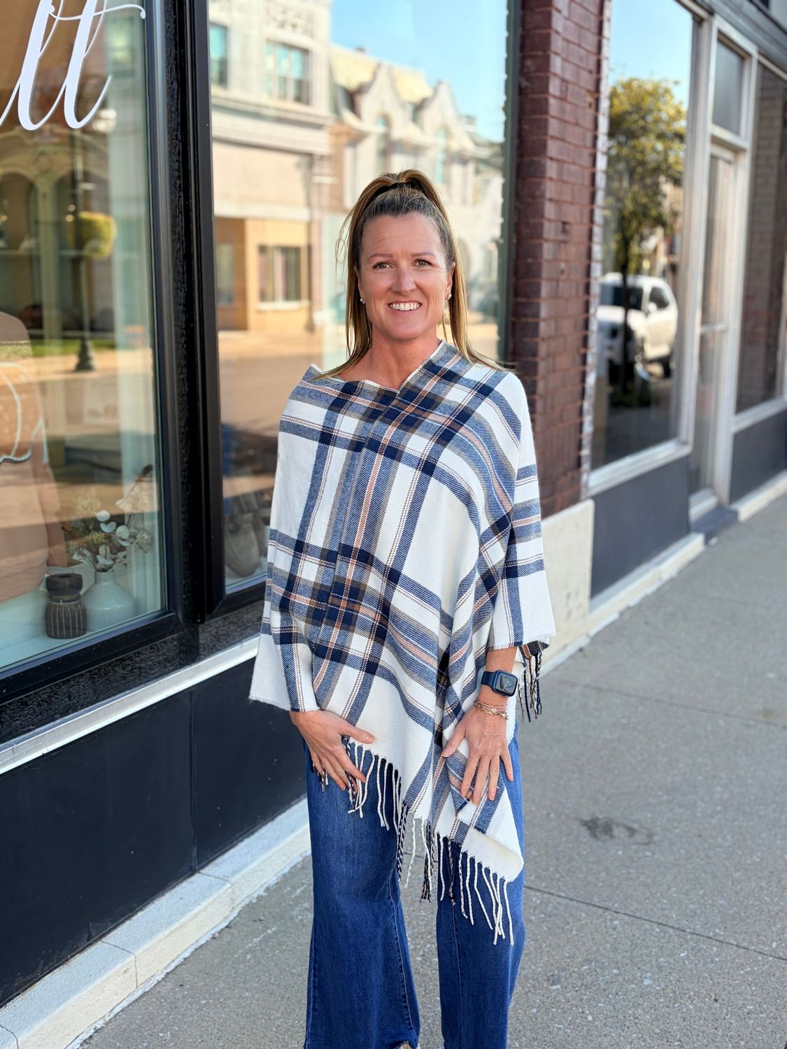 Ivory Plaid Poncho