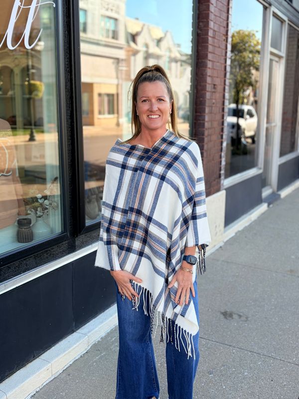 Ivory Plaid Poncho