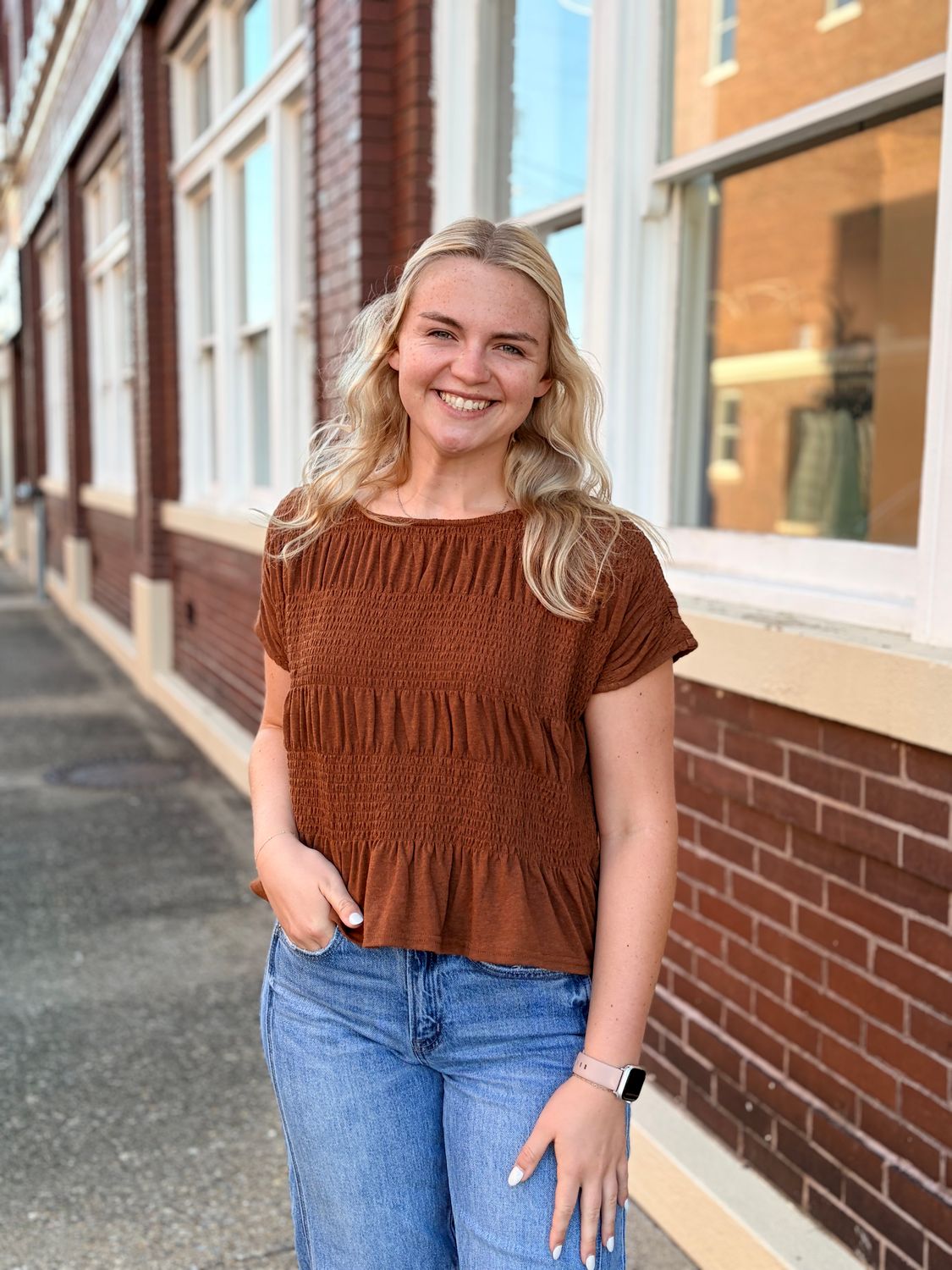 Washed Brown Smocked Top