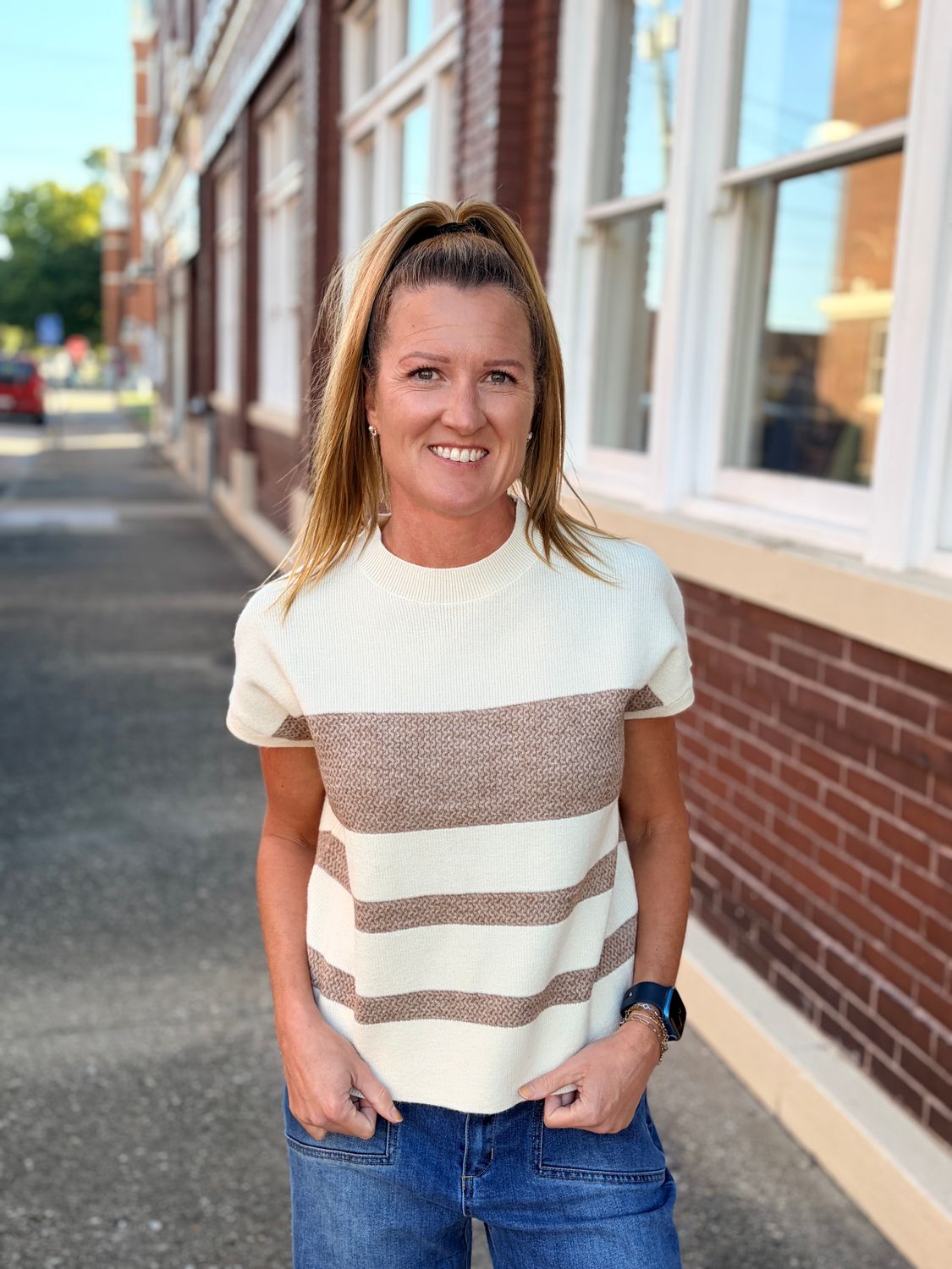Cream/Mocha Striped Sweater Top