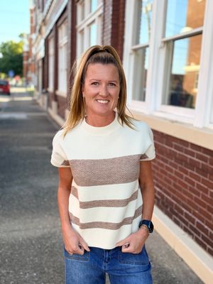 Cream/Mocha Striped Sweater Top