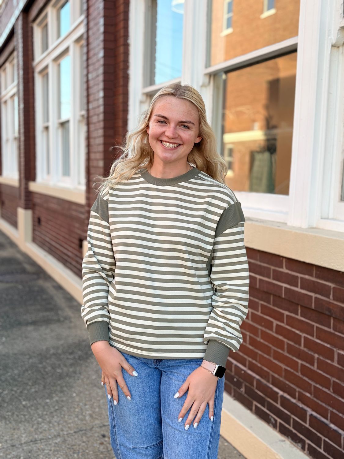 Faded Olive Striped Top
